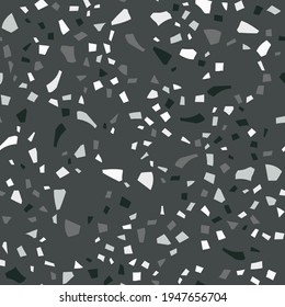 Seamless Abstract Terrazzo Pattern. Gray Mosaic Glass Background. Terrazzo Floor Trendy Material. Vector Wall Italian Texture. Marble Venetian Terrazo Design. Floor Seamless Irregular Print. Stone Art