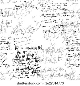 Seamless abstract text pattern. Handwritten font on a white background. Ink on paper. Illegible words, diary lines. Novel, manuscript