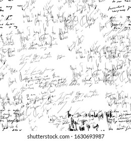 Seamless Abstract Text Pattern. Handwritten Font On A White Background. Ink On Paper. Illegible Words, Diary Lines. Novel, Manuscript