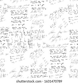 Seamless abstract text pattern. Handwritten font on a white background. Ink on paper. Love letter. Illegible words, diary lines. Novel, manuscript