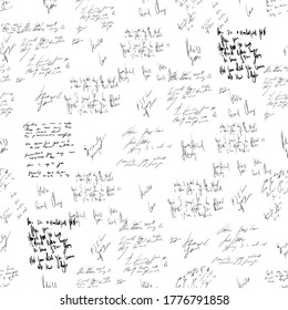 Seamless abstract text pattern. Handwritten font on a white background. Ink on paper. Love letter. Illegible words, diary lines. Novel, manuscript or prescription