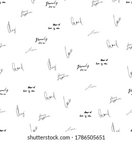 Seamless abstract text pattern. Handwritten font on a white background. Ink on paper. Love letter. Illegible words, novel, manuscript