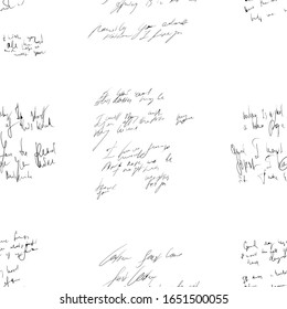 Seamless abstract text pattern. Ink on paper. Love letter. Illegible words, diary lines. Novel, manuscript