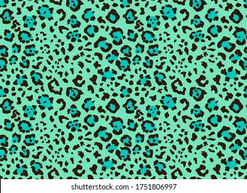 Seamless abstract textile pattern. Fashionable wild leopard print background green color. Modern underwater fabric print design. Stylish vector color illustration