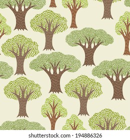 Seamless abstract textile pattern with various trees.