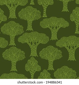 Seamless abstract textile pattern with various trees.