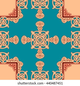 seamless abstract texture Arabic pattern ornate lines in the shape of a cross on a light background. Tiled, clowns decor.
