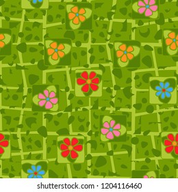 Seamless abstract texture consisting of colors, stains and a thick lattice.