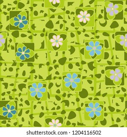 Seamless abstract texture consisting of colors, stains and a thick lattice.