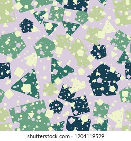 Seamless abstract texture consisting of round, square and pentagonal elements.