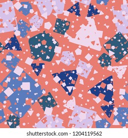 Seamless abstract texture consisting of round, square and pentagonal elements.