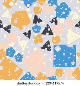 Seamless abstract texture consisting of round, square and pentagonal elements.