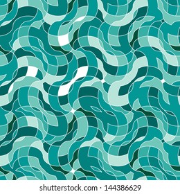 Seamless abstract texture with green blue swirl lines and tiles