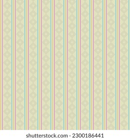 Seamless abstract texture with grey diamond shapes, vertical blue, pink and yellow stripes on a beige background. Pastel, retro vibe. Nice for fabric, upholstery, wallpaper, scrapbooking.