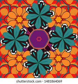 Seamless abstract texture with orange, red and brown repeating elements. Elegant vector classic seamless pattern. Cute print.
