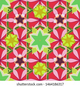 Seamless abstract texture with pink, yellow and green repeating elements. Elegant vector classic seamless pattern. Cute print.