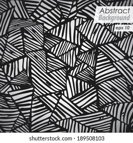 Seamless abstract texture with triangles, mosaic endless pattern. Black and white.