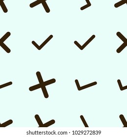Seamless abstract tick or cross mark, right or wrong sign illustrations background. Cartoon style vector.