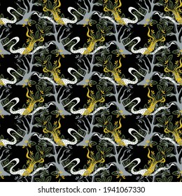 Seamless abstract tree pattern on black