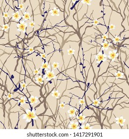 seamless abstract tree with small flowers pattern on background