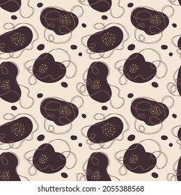 Seamless abstract trend pattern. Pattern with spots and different elements. Pattern for textiles, item design, web page design, social networks. Vector graphics.