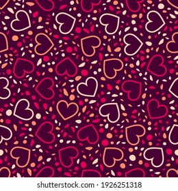 Seamless abstract trendy heart pattern. Beautiful texture for textile or paper print. Vector illustration. Cute colorful background.