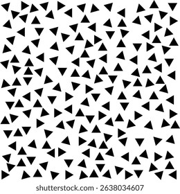 Seamless Abstract Triangle Vector Pattern  Black White Geometric Design with Memphis-Inspired Chaos, Scattered Shapes, and Trendy Hipster Texture