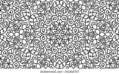 Seamless Abstract Tribal Black-White Pattern. Hand Drawn Ethnic Texture. Vector Illustration.
