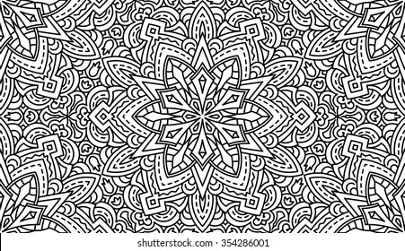 Seamless Abstract Tribal Black-White Pattern. Hand Drawn Ethnic Texture. Vector Illustration.