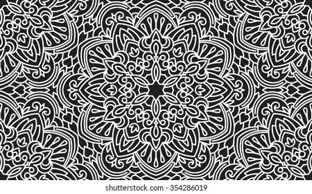 Seamless Abstract Tribal Black-White Pattern. Hand Drawn Ethnic Texture. Vector Illustration in black tones.