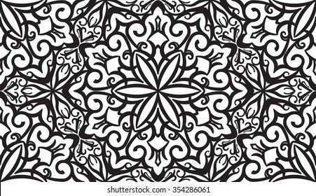 Seamless Abstract Tribal Black-White Pattern. Hand Drawn Ethnic Texture. Vector Illustration.