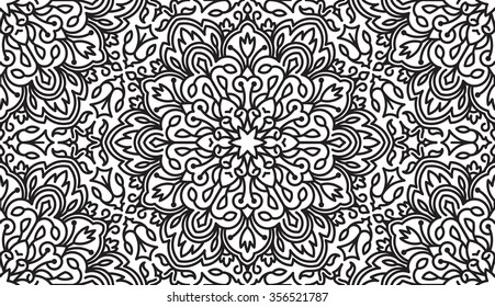 Seamless Abstract Tribal Black-White Pattern. Hand Drawn Ethnic Texture. Vector Illustration.
