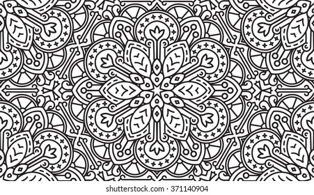 Seamless Abstract Tribal Black-White Pattern. Hand Drawn Ethnic Texture. Vector Illustration.