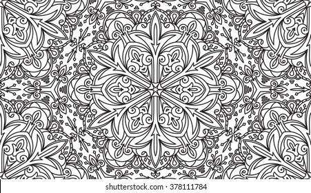 Seamless Abstract Tribal Black-White Pattern. Hand Drawn Ethnic Texture. Vector Illustration.