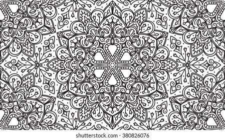 Seamless Abstract Tribal Black-White Pattern. Hand Drawn Ethnic Texture. Vector Illustration.