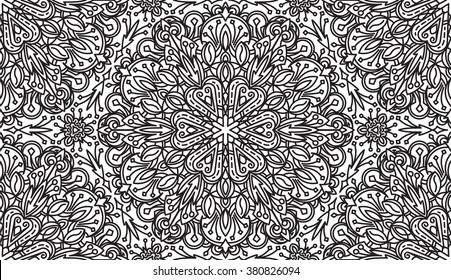 Seamless Abstract Tribal Black-White Pattern. Hand Drawn Ethnic Texture. Vector Illustration.