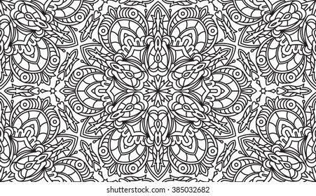 Seamless Abstract Tribal Black-White Pattern. Hand Drawn Ethnic Texture. Vector Illustration.