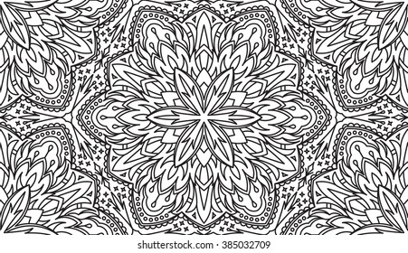 Seamless Abstract Tribal Black-White Pattern. Hand Drawn Ethnic Texture. Vector Illustration.