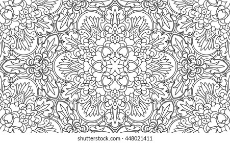 Seamless Abstract Tribal Black-White Pattern. Hand Drawn Ethnic Texture. Vector Illustration.
