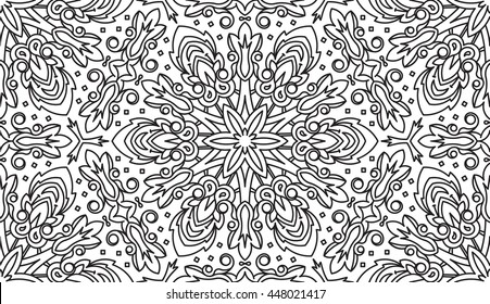 Seamless Abstract Tribal Black-White Pattern. Hand Drawn Ethnic Texture. Vector Illustration.