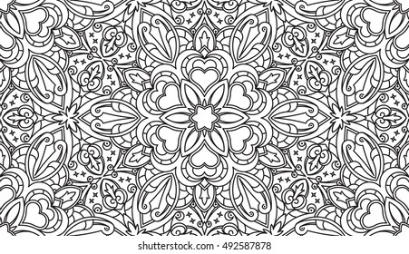 Seamless Abstract Tribal Black-White Pattern. Hand Drawn Ethnic Texture. Vector Illustration.