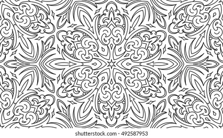 Seamless Abstract Tribal Black-White Pattern. Hand Drawn Ethnic Texture. Vector Illustration.