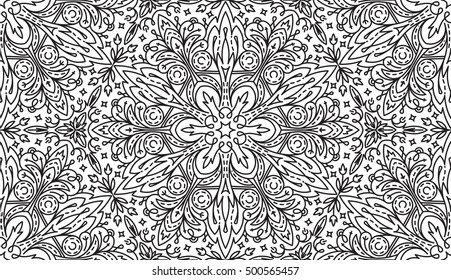 Seamless Abstract Tribal Black-White Pattern. Hand Drawn Ethnic Texture. Vector Illustration.