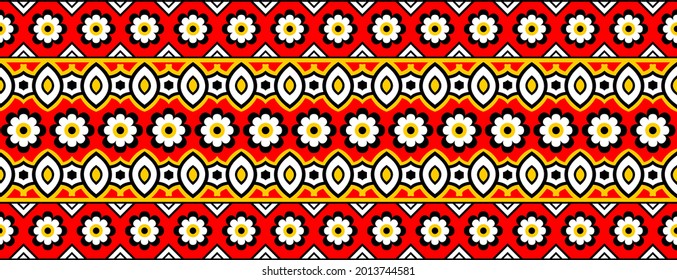 Seamless abstract tribal border pattern with geometrical flowers