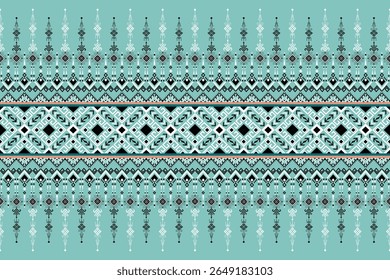 Seamless Abstract Tribal Geometric Pattern with Blue, Pink, and Black Diamond Motifs, Ethnic Textile Inspired Decorative Design for Fabric, Wallpaper, Wrapping Paper, and Creative Projects