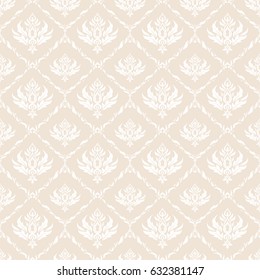 Seamless abstract tribal pattern in beige and white colors. Hand drawn ethnic texture, flight of imagination. Vector illustration.