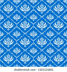 Seamless abstract tribal pattern in blue and white colors. Hand drawn ethnic texture, flight of imagination. Vector illustration.