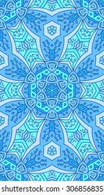 Seamless abstract tribal pattern. Hand drawn ethnic texture, vector illustration in bright, blue tones.
