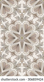 Seamless abstract tribal pattern. Hand drawn ethnic texture, vector illustration in light brown and beige tones.