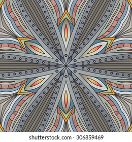 Seamless abstract tribal pattern. Hand drawn ethnic texture, vector illustration in dark colors.